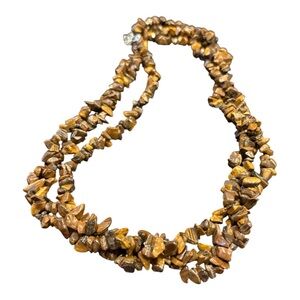 Vintage Tiger's Eye Chip 3-Strand Natural Stone Statement Piece 9.5” JB7